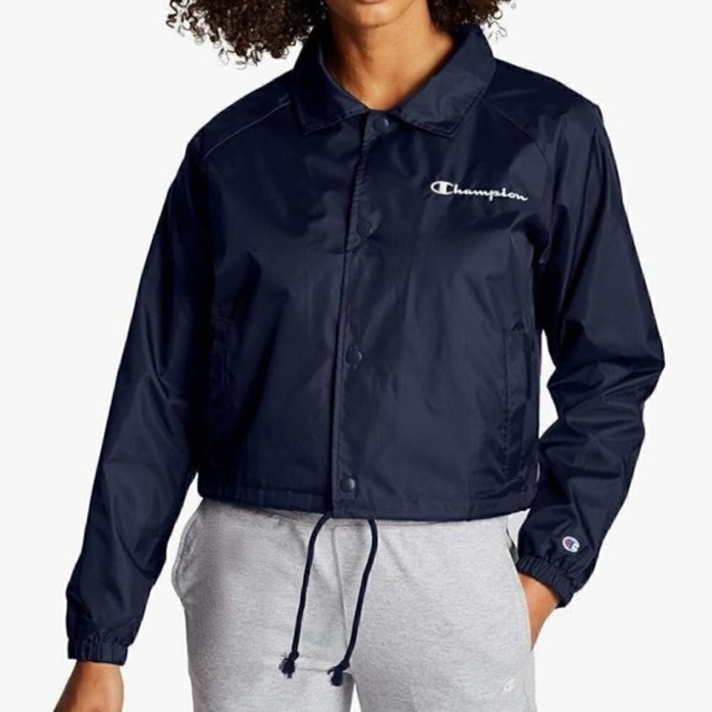 NEW Champion Blue Long Sleeve Cropped Windbreaker Sports Jacket Size Small